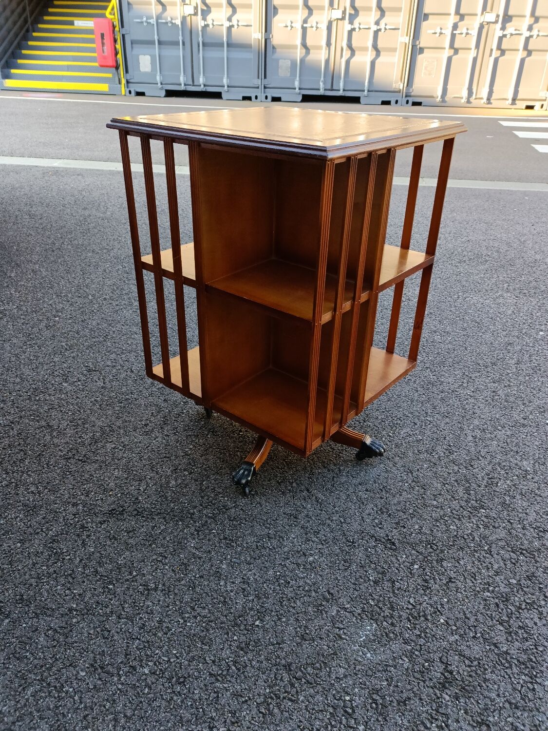 Old vintage English revolving bookcase