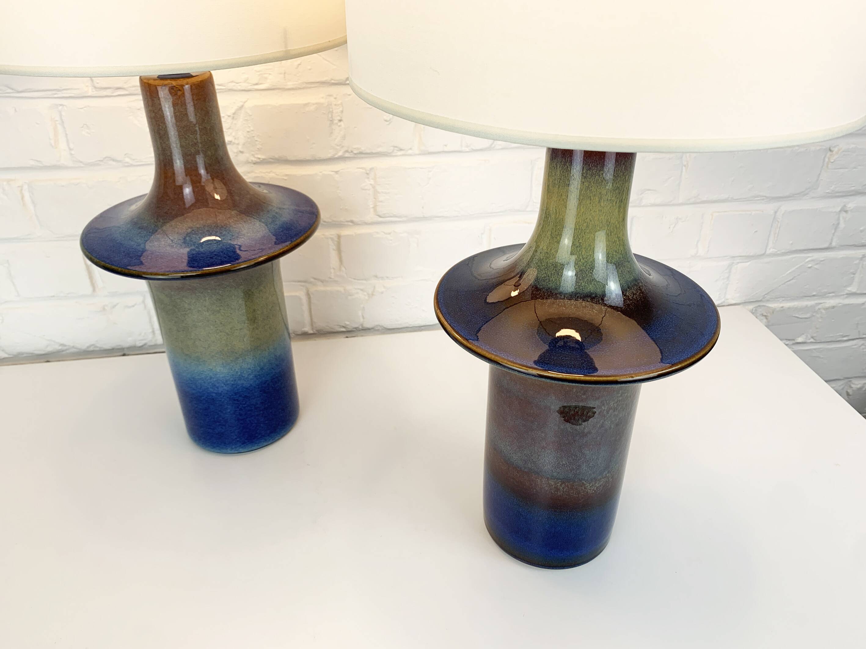 Paire de Lampes à poser en céramique Einar Johansen, Soholm, Danemark, 1960, Space Age