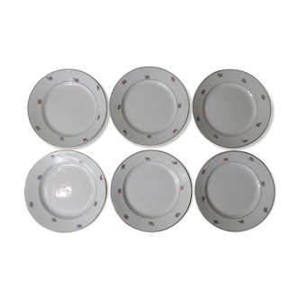 6 assiettes plates Badonviller faience fleurs or vintage