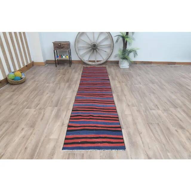 1970s Vintage Turkish Handmade Wool Cotton Pink Kilim Runner Rug 70x311