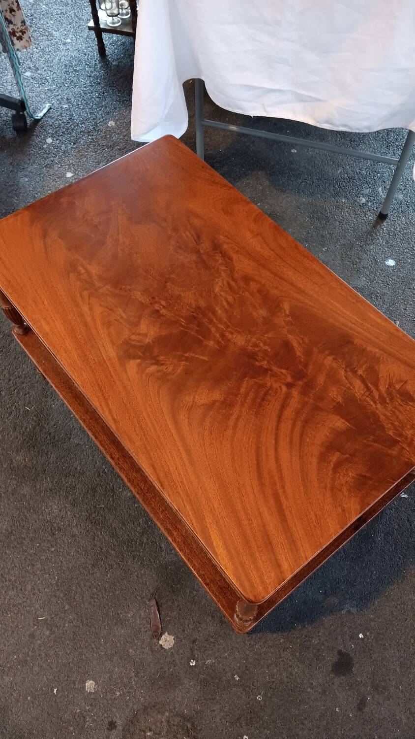 Coffee table / side table in mahogany with a rattan shelf.
