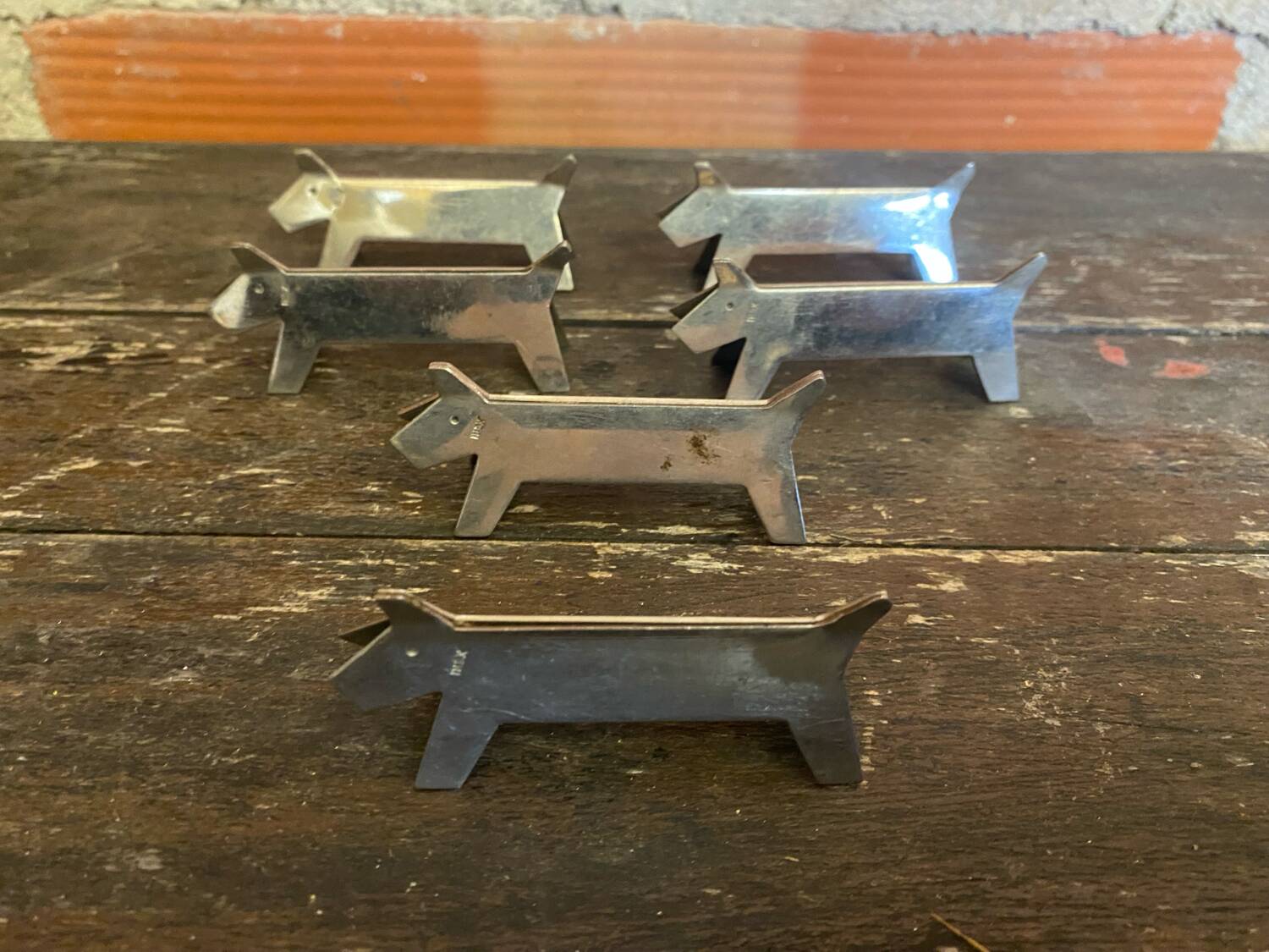 Set of 6 Vintage Stainless Steel Dog-Shaped Knife Rests Art Deco France