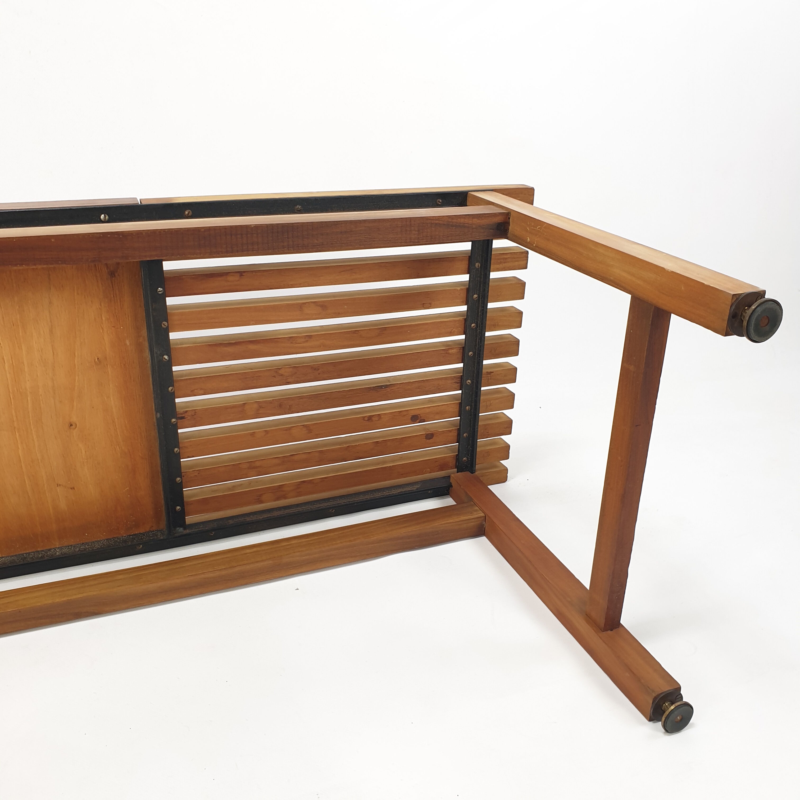 Bench in walnut and teak with brass feet, italy 1950s