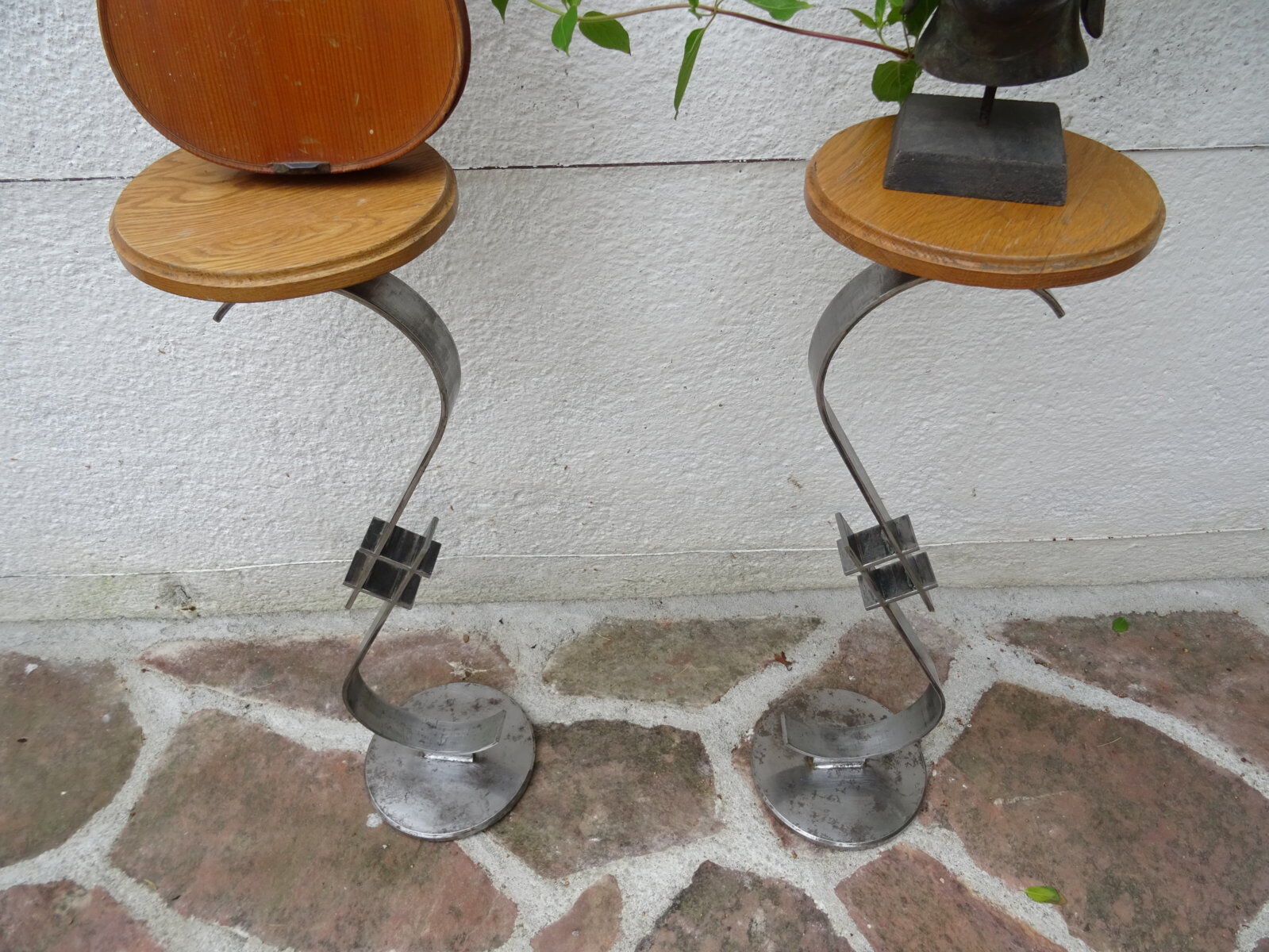 Pair of steel and oak selets