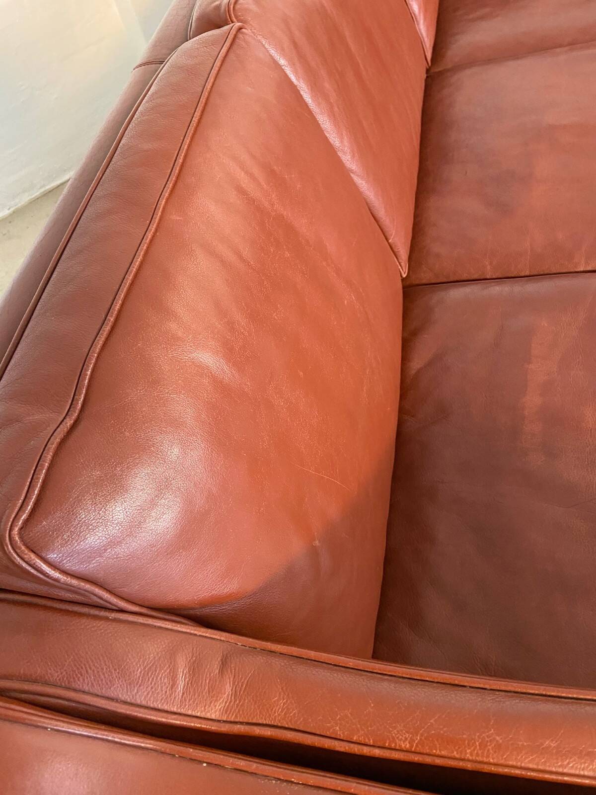 Vintage Danish mid-century Mogens Hansen 3-person cognac leather sofa