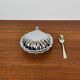 Silver-plated metal shell butter dish with blue insert, 1970