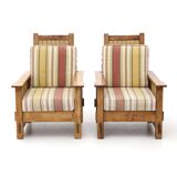 Set of South African colonial armchairs in wood and straw, 1980s.