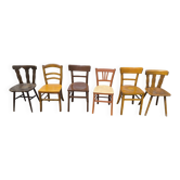 Set of 6 mismatched vintage wooden bistro chairs