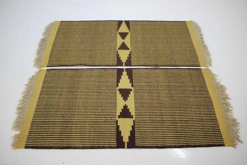 Pair of Small Midcentury Geometric Kilim Carpets, 1960s