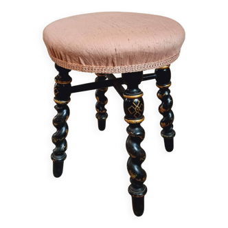 Antique Napoleon III stool – 19th century – Black lacquered wood, gilded decor