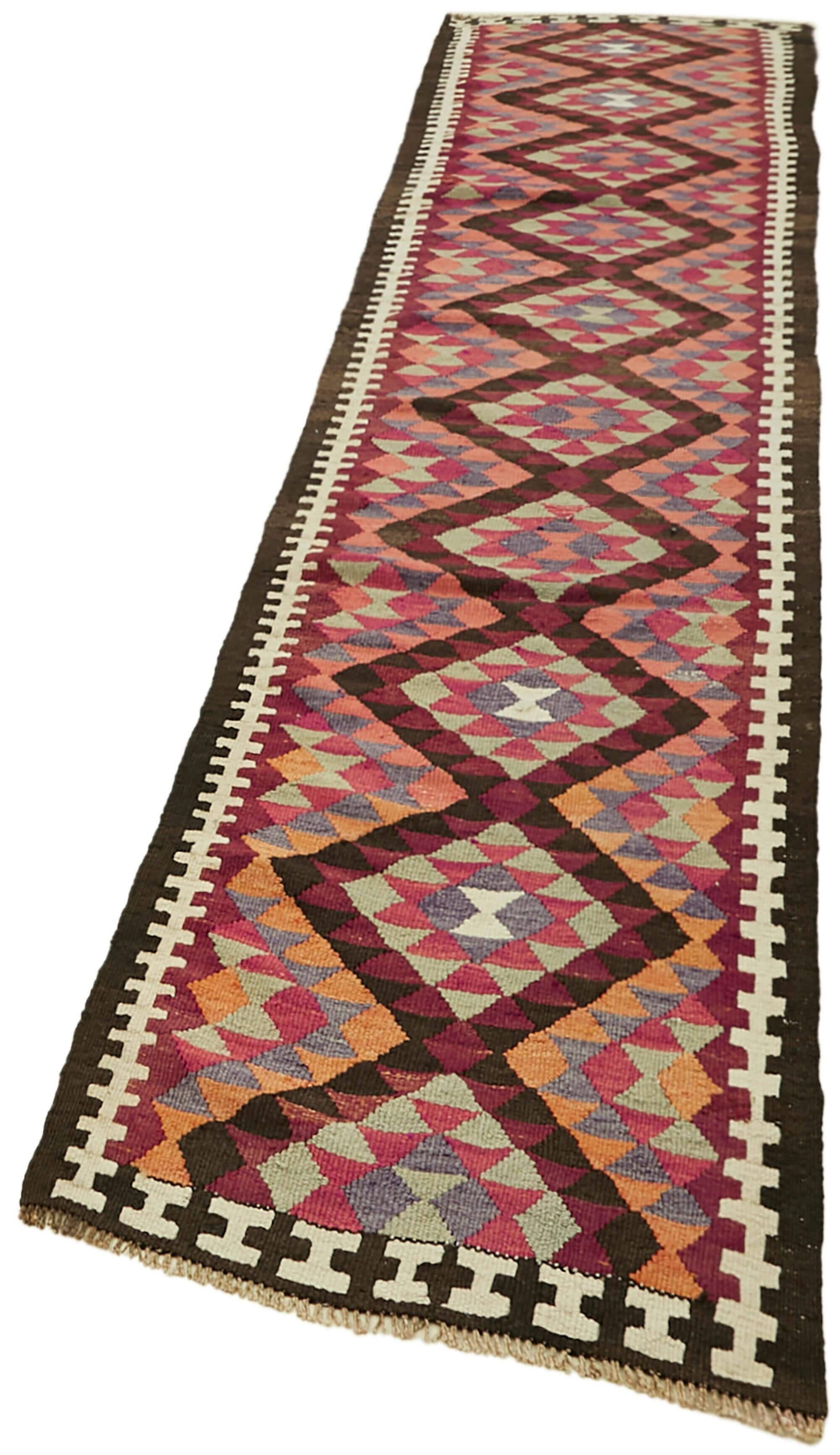 Turkish Handwoven Vintage Herki Kilim 88 cm x 407 cm