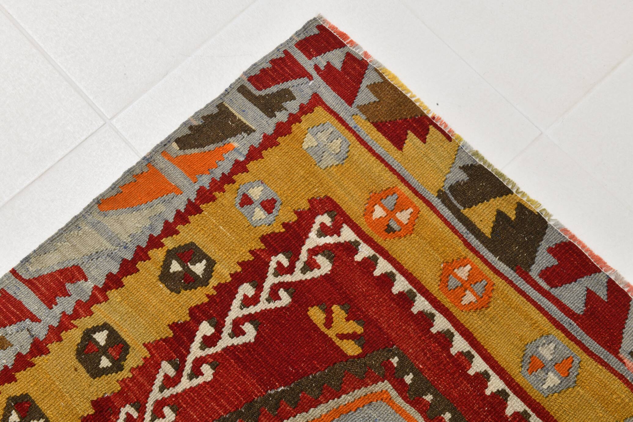 Grand Kilim Designer Vintage, Tapis Anatolien Rouge Fait Main, 149x308 Cm