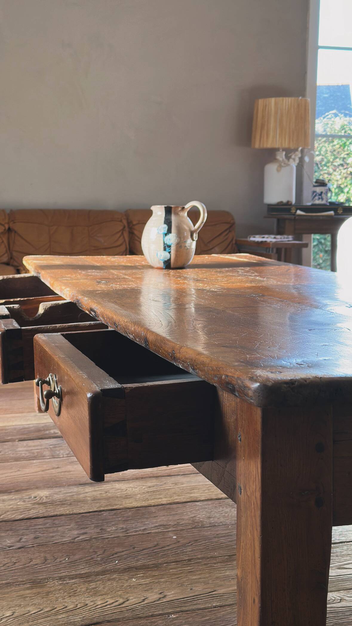 Large solid wood coffee table - old refectory table