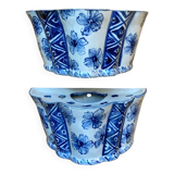 Pair of ceramic flower pots - flower picks with blue floral motifs