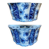 Pair of ceramic flower pots - flower picks with blue floral motifs
