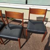 Ensemble de 4 chaises scandinaves teck cuir noire
