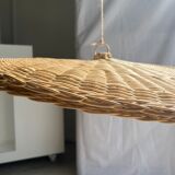 Rattan suspension or shade in the shape of a braided undulating circular tray d:80