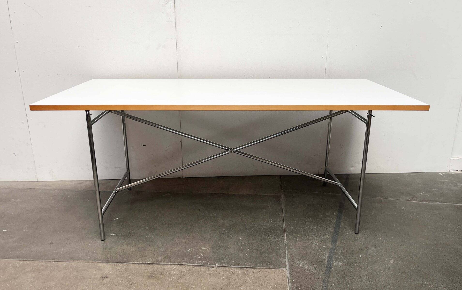 Minimalist chrome table for office or dining room by Egon Eiermann for Wieland.