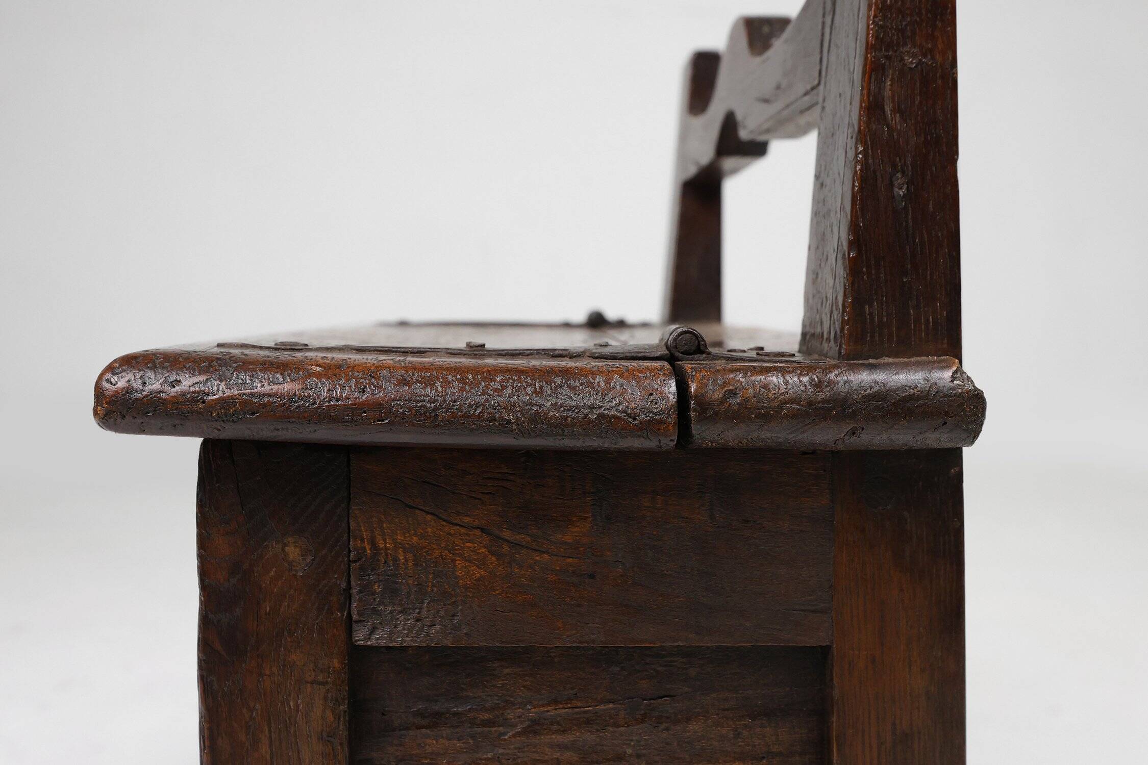 Antique French Wooden Stool with Storage