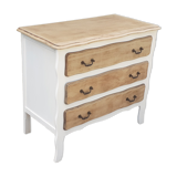 Chest of drawers 3 drawers louis XV style white and raw wood