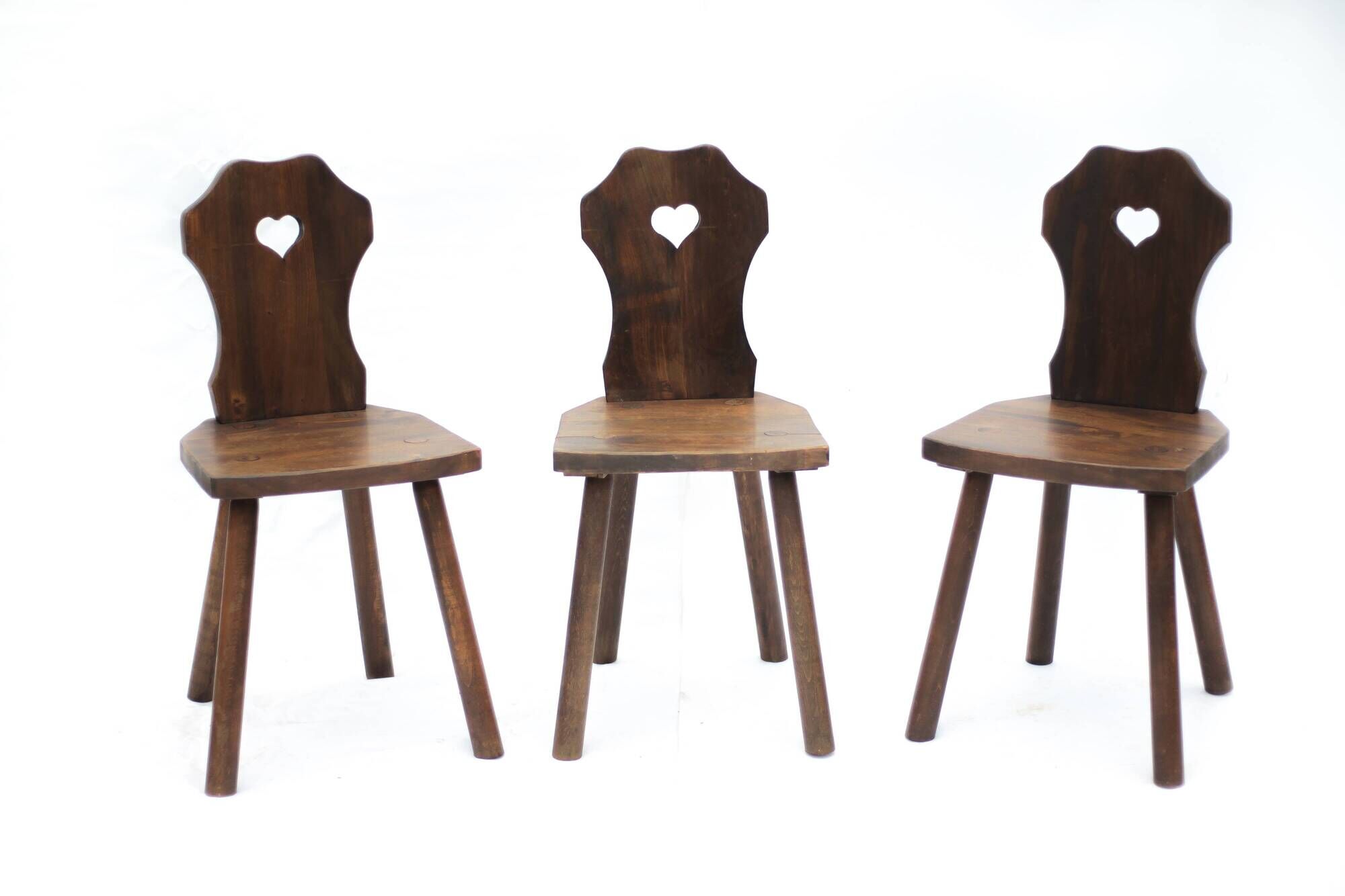 Set of 3 vintage brutalist mountain chairs, wooden chair, chalet