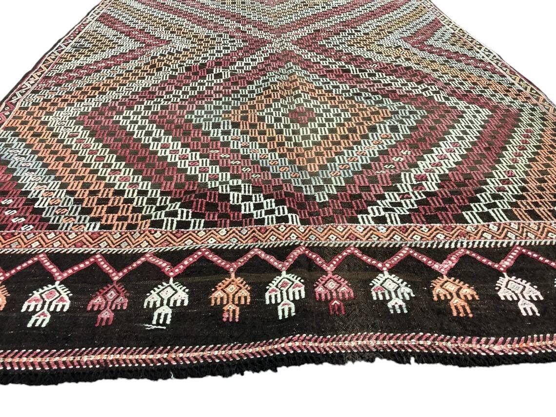 Geometric Handwoven Bohemian Kilim Rug