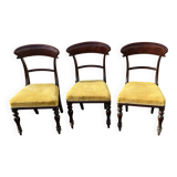Lot de 3 chaises style victorien – acajou – assise velours jaune