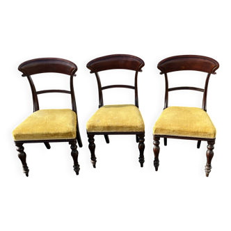 Lot de 3 chaises style victorien – acajou – assise velours jaune
