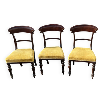 Set of 3 Victorian style chairs – mahogany – yellow velvet seat