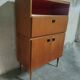 Teak bar cabinet and teak veneer, saddle leather and brass handles