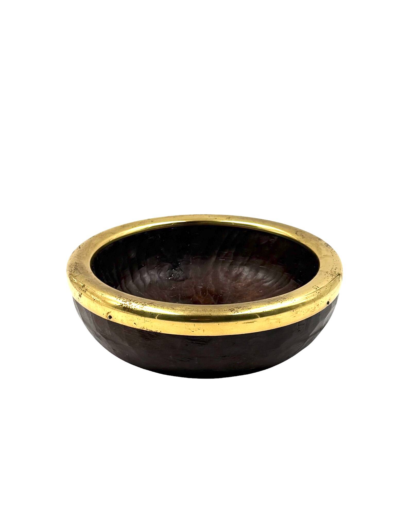 Mid-century brass and wood bowl, Italy 1970s