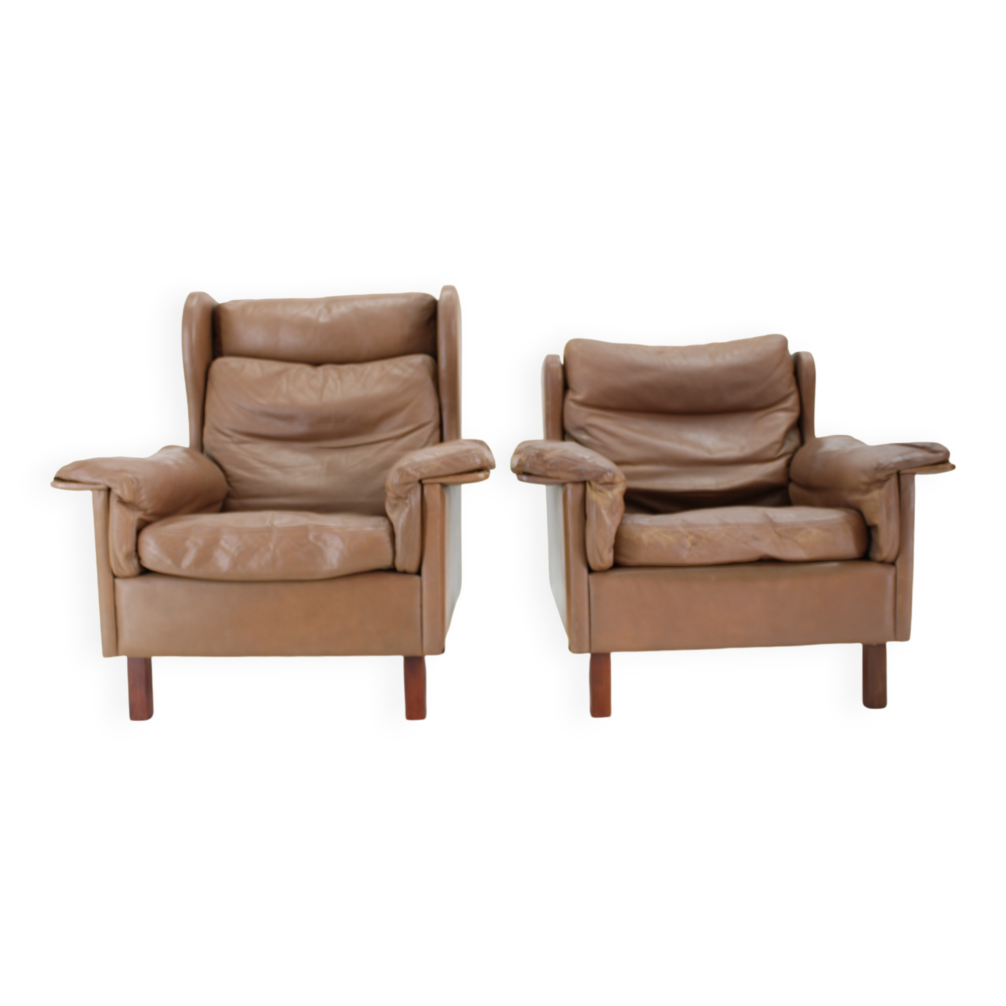 1970s Pair of Brown Leather Armchairs, Denmark