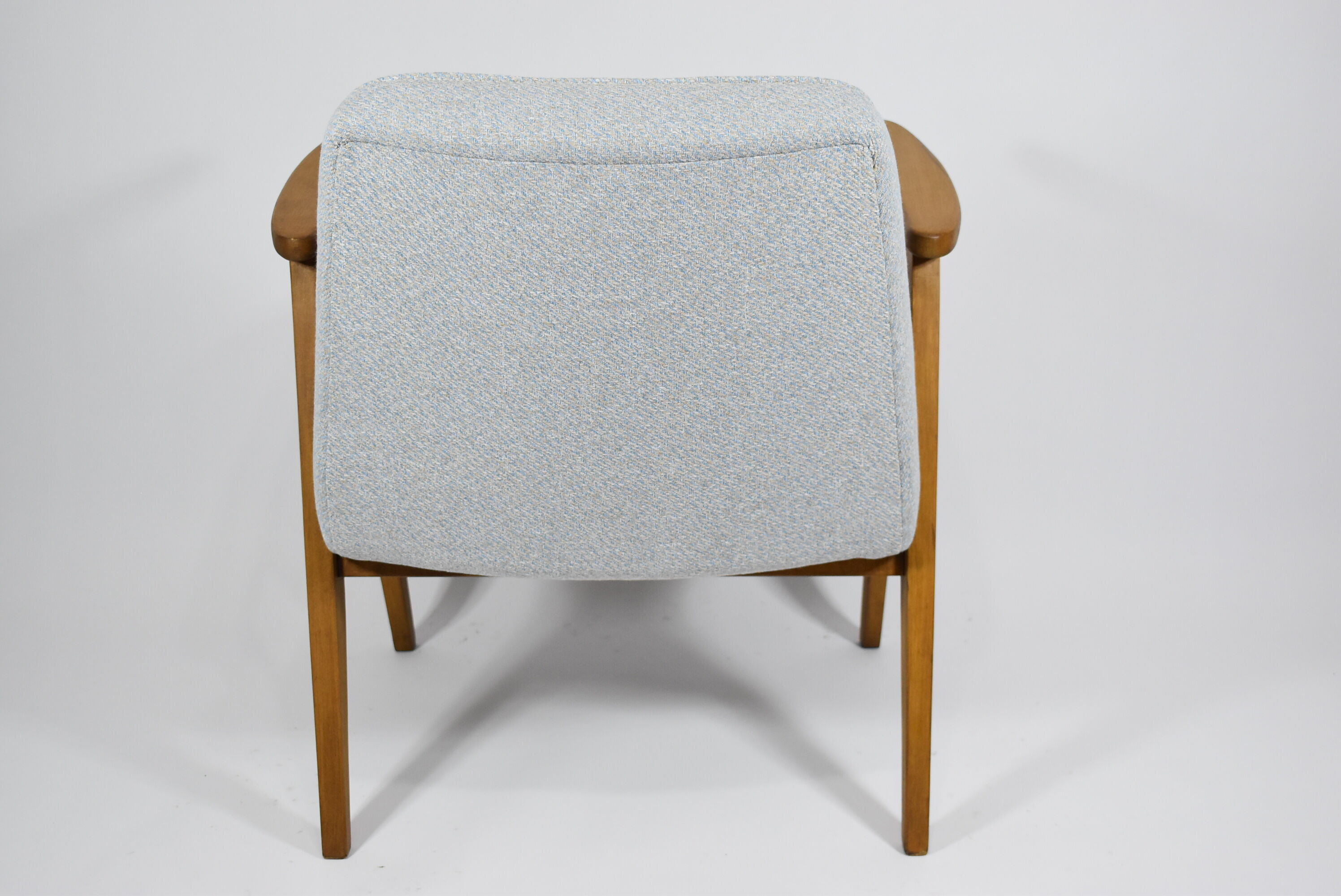 Vintage armchair model 366, 60s, blue fabric, teak wood