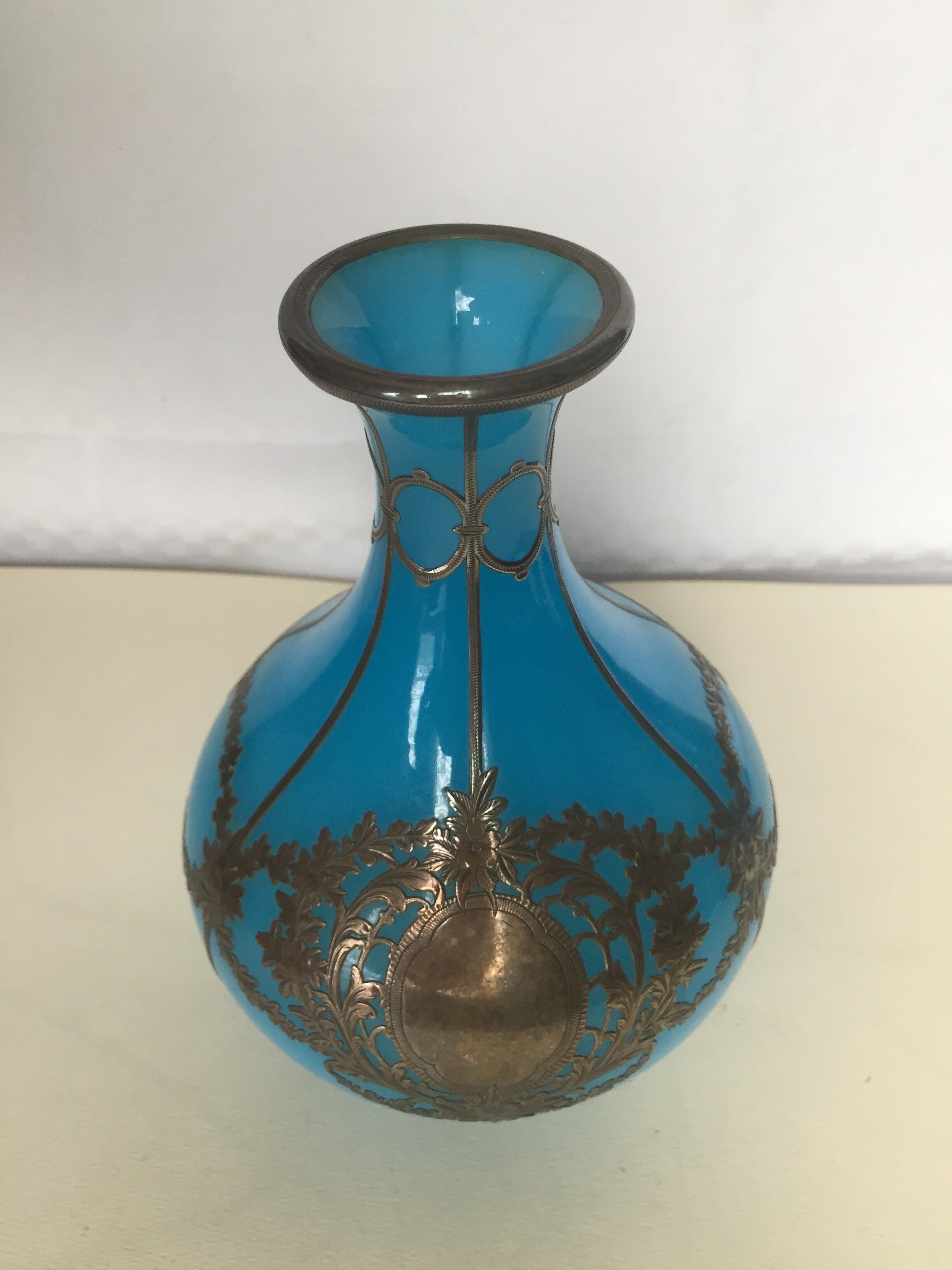 Blue opaline baluster vase