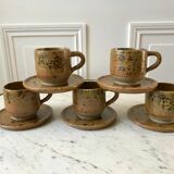 coffee service 6 cups and saucers, teapot and sugar bowl in ceramic / pottery / stoneware years 50-6