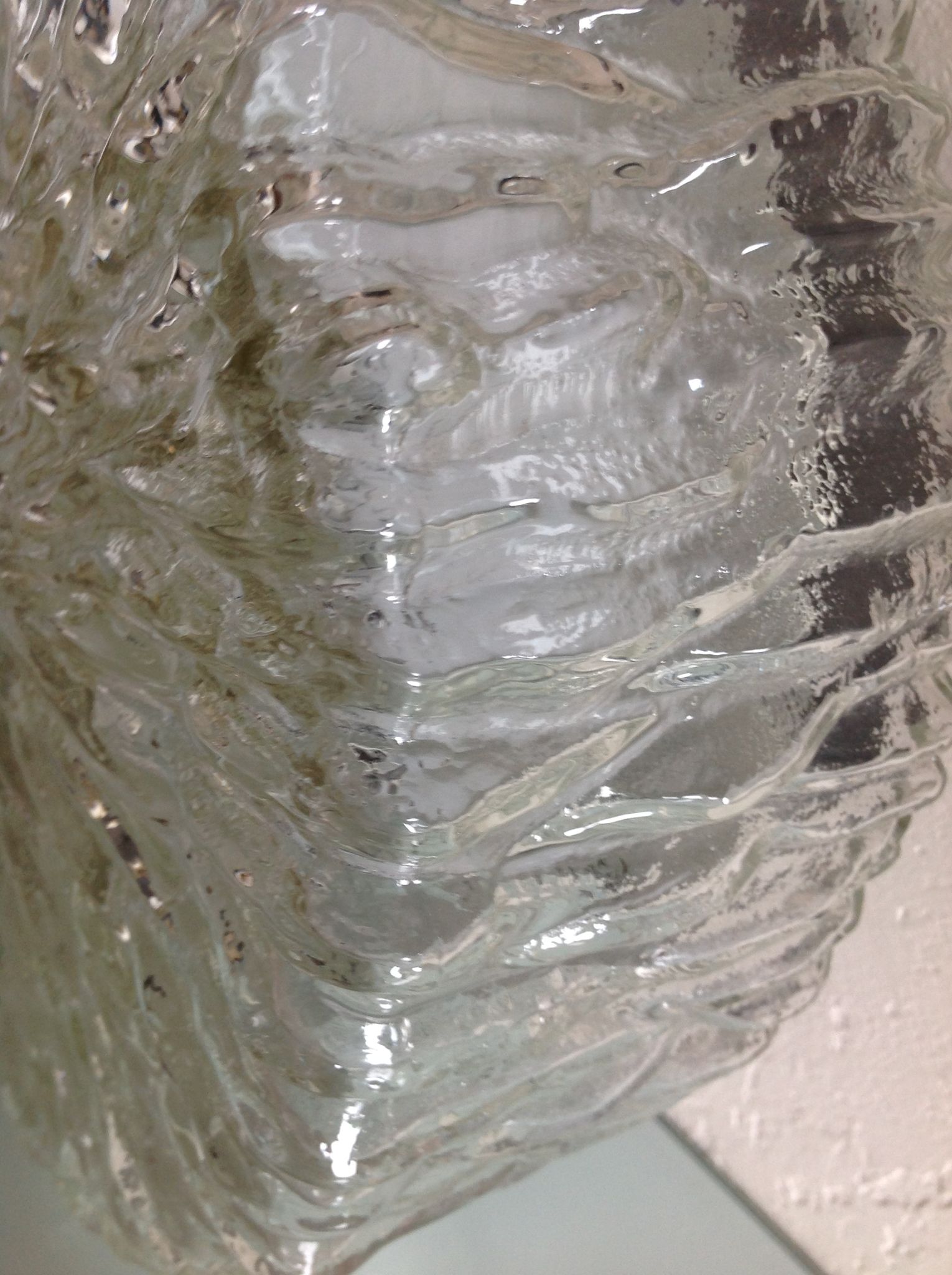 Round ice glass ceiling lamp, vintage 60s-70s