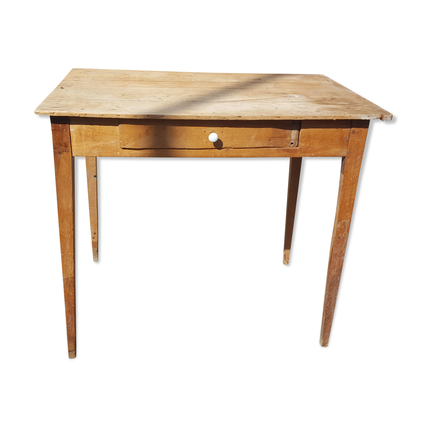 Raw wood farm table with drawer