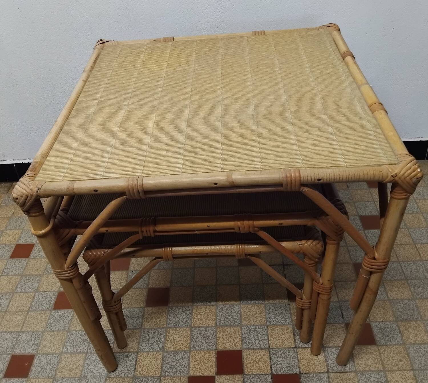 Set of 3 Vintage Rattan Coffee Tables