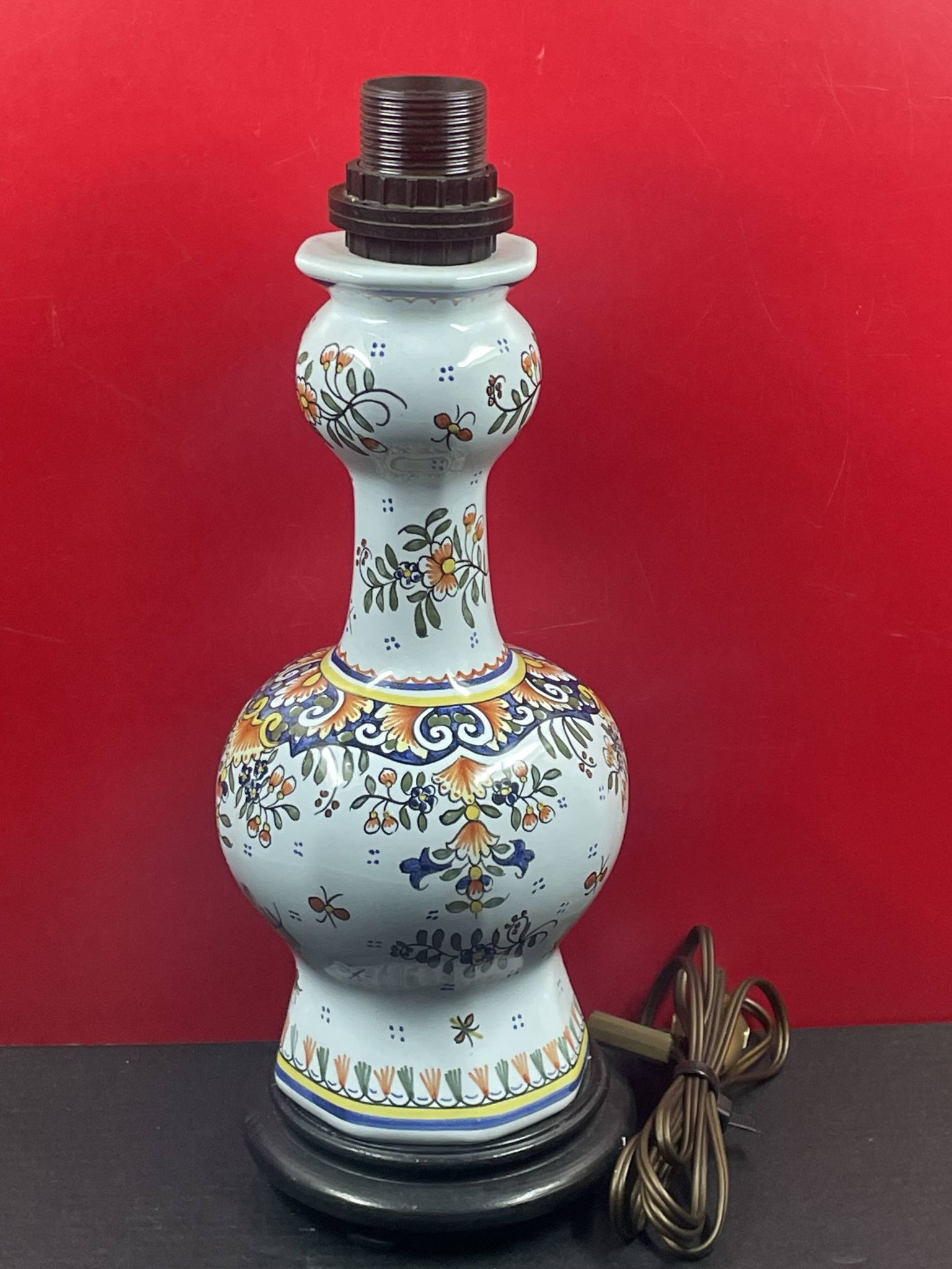 Lampe à poser, décor Rouen, Quimper, 38 cm haut de douille