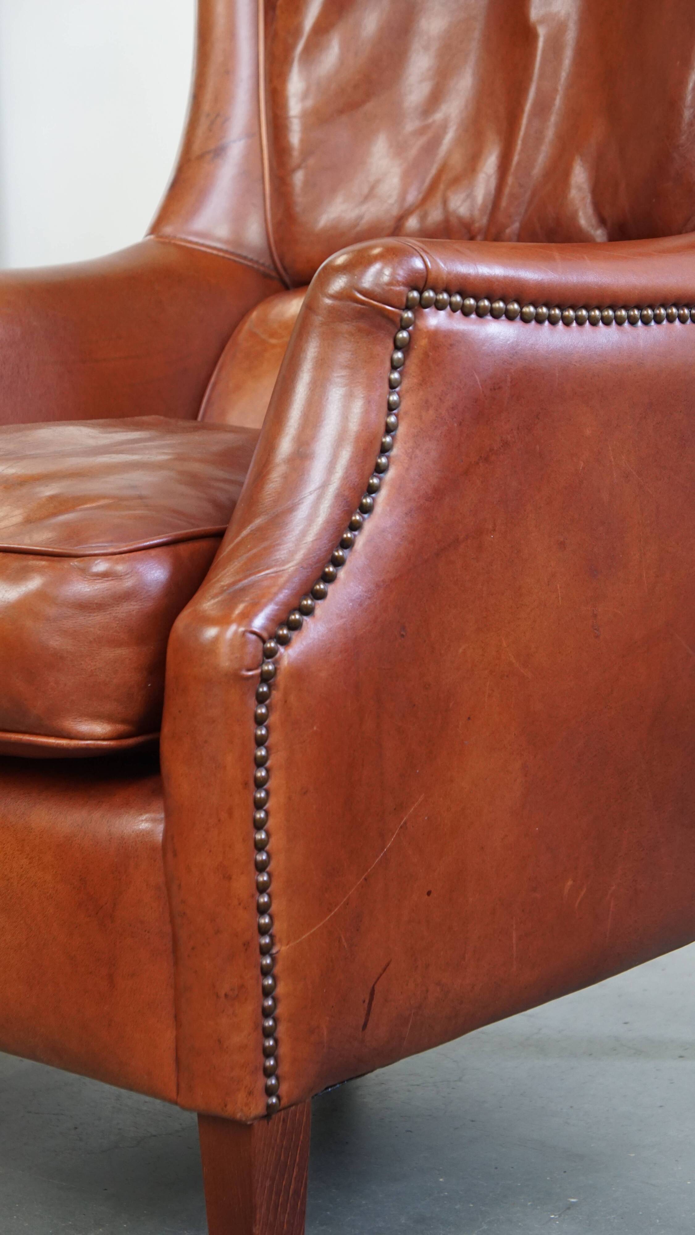 Armchair Made from Cognac-Colored Cowhide Leather