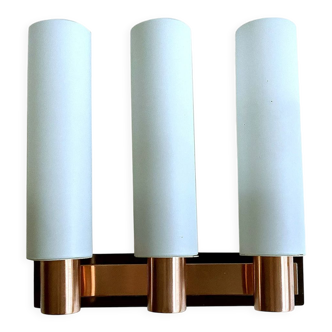 Scandinavian vintage triple wall lamp, opline glass copper, 60s