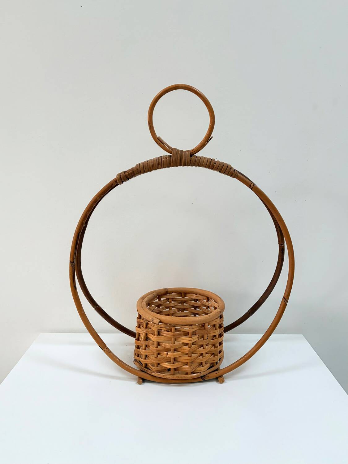 Bamboo and rattan plant holder or pot cover - 1970s