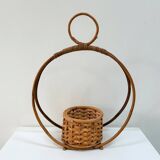 Bamboo and rattan plant holder or pot cover - 1970s