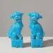Pair of blue Fô dogs - glazed ceramic - Chinese blue - Mid 20th century