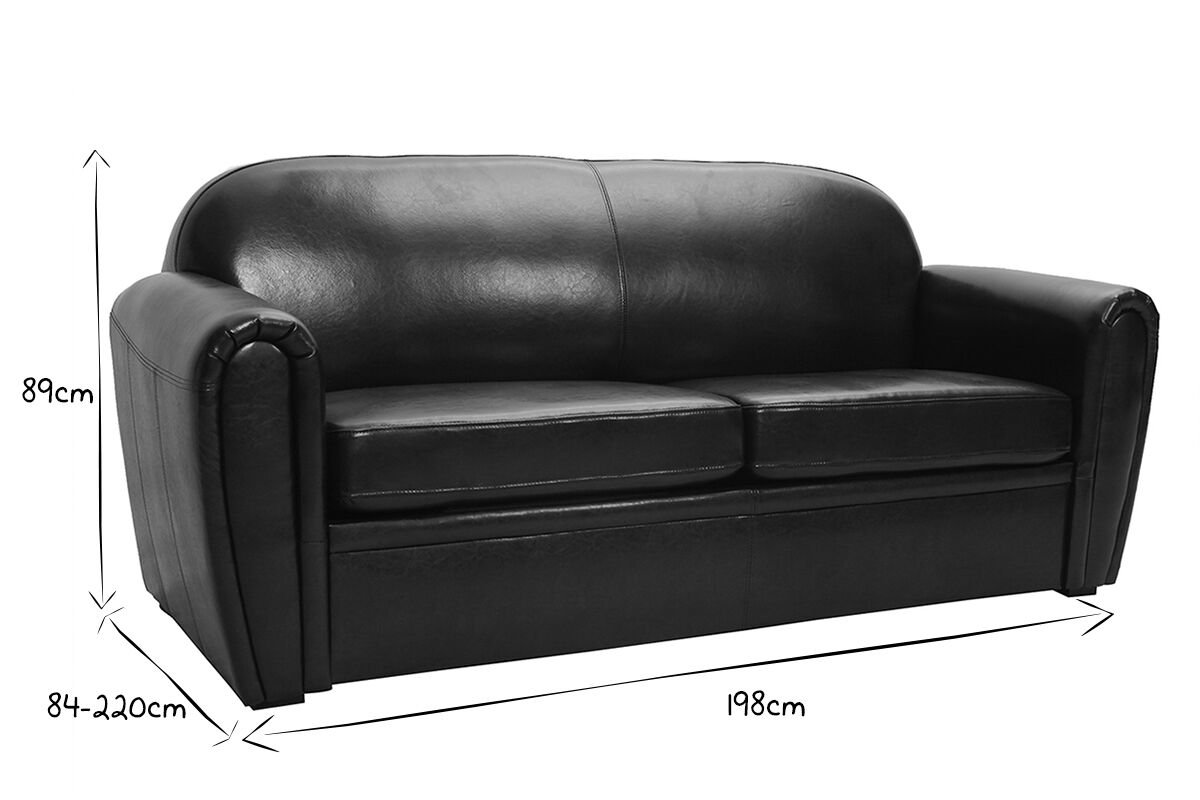 Sofa bed leather 3 places brown