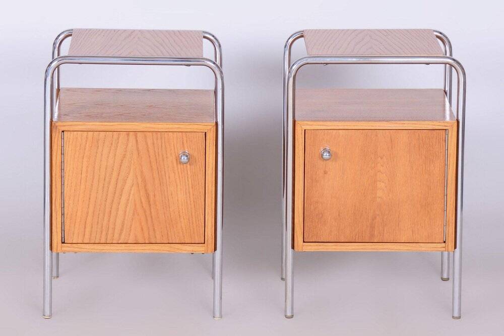 Bauhaus Chrome Bedside Tables attributed to R. Slezák, Former Czechoslovakia, 1930s, Set of 2
