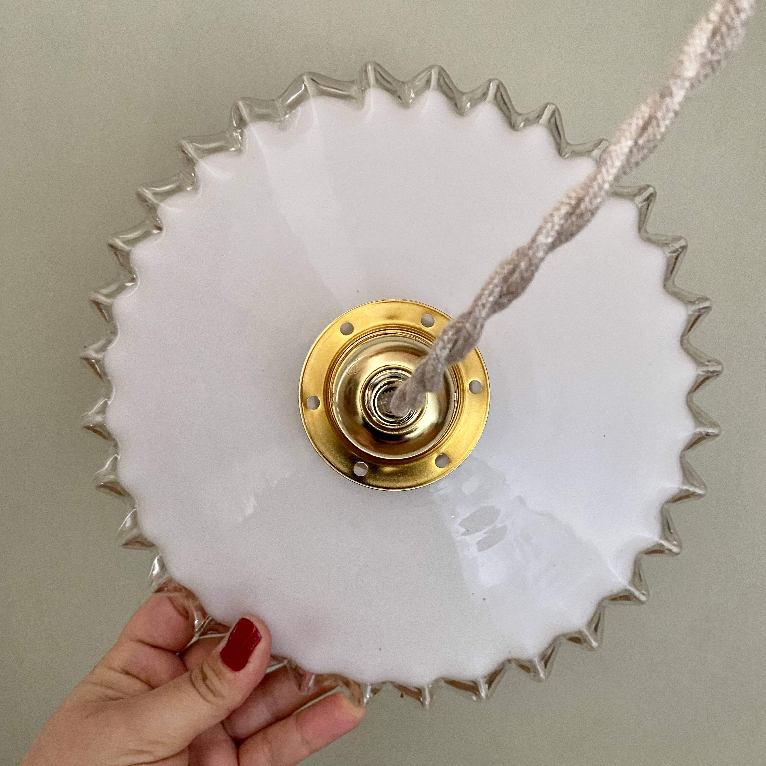 Vintage lampshade pendant light in white opaline