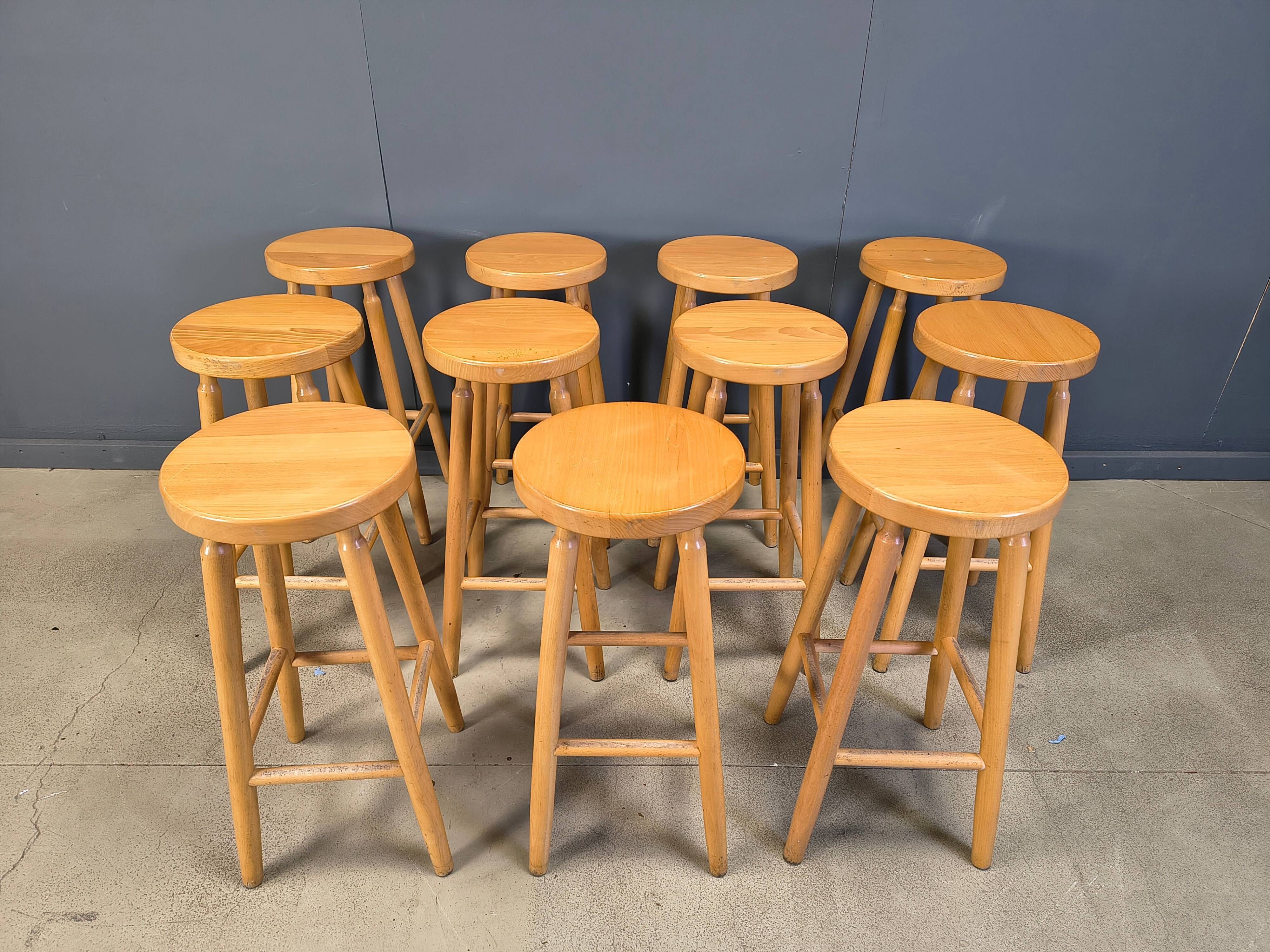 Alpine style chalet stools in wood, set of 9 - 1970s