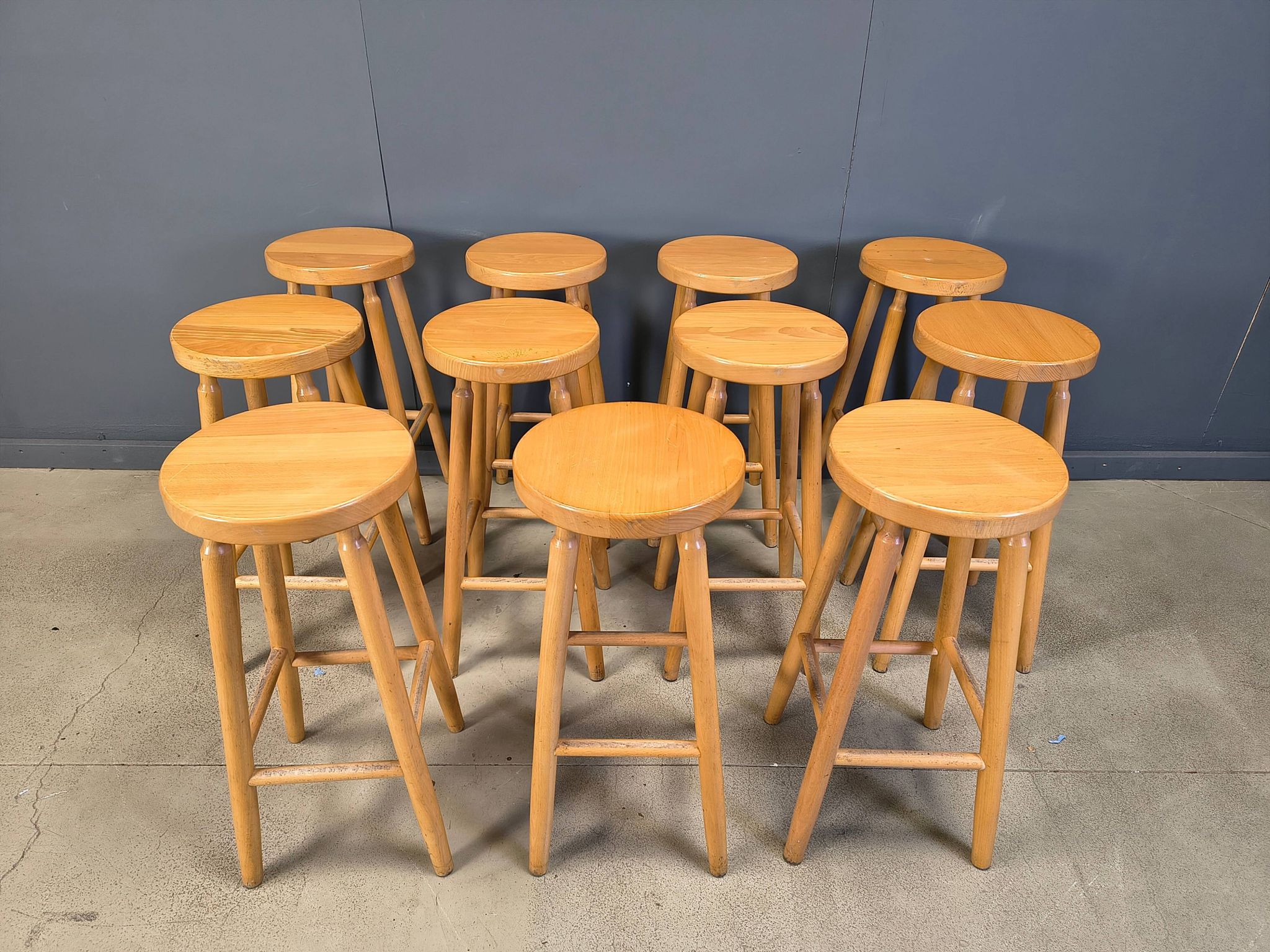 Alpine style chalet stools in wood, set of 9 - 1970s