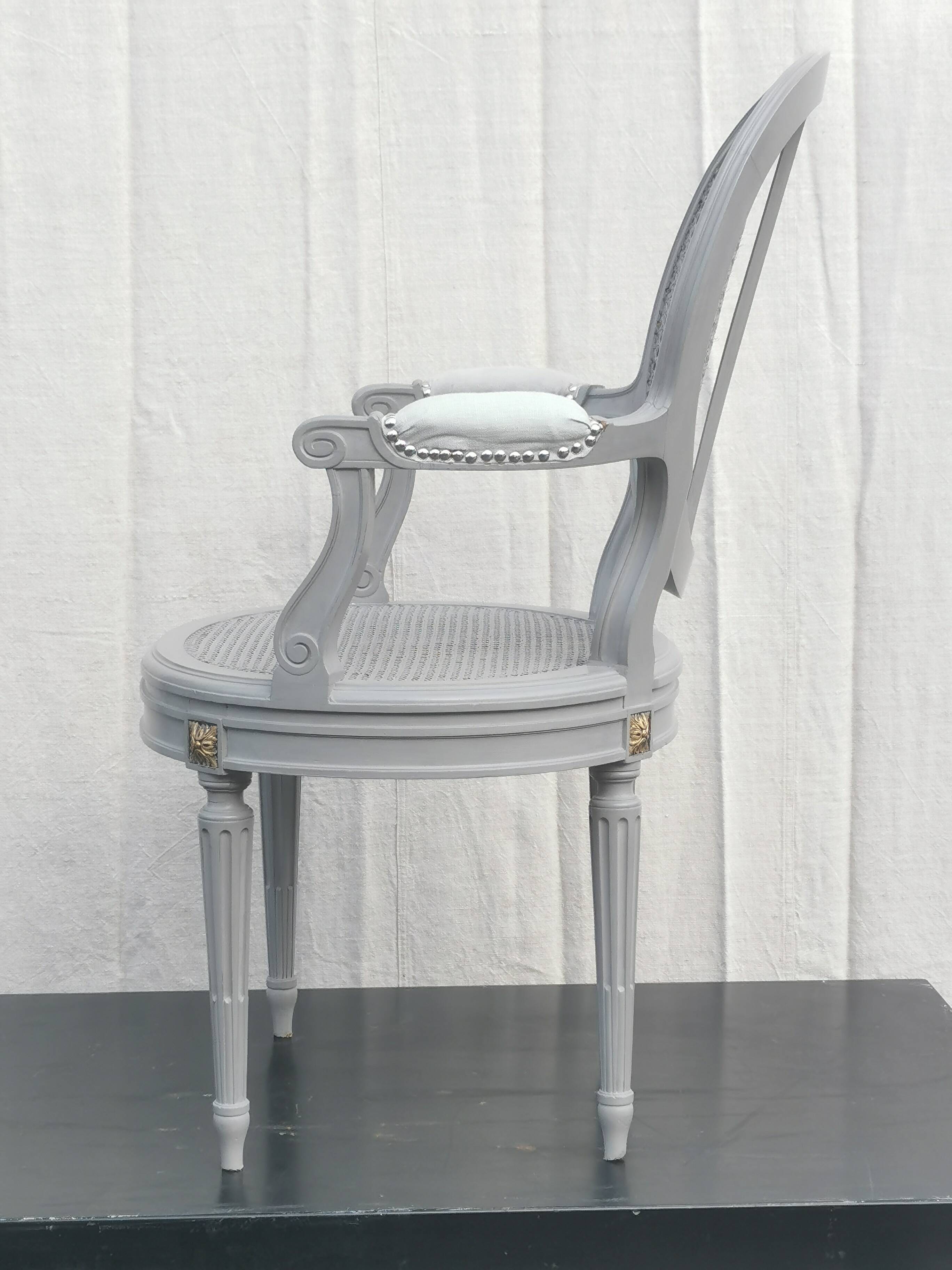 Louis xvi style “grey lacquered” armchair